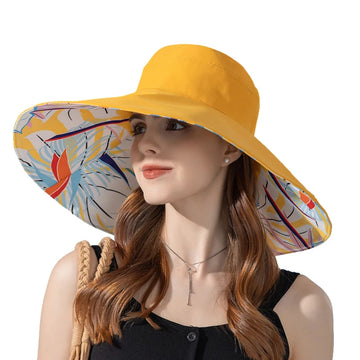 帽子女Women Summer Double-sided Wide Brim Hat Sun Protection Flower Beach Cap Lady Outdoor Elegant Sunscreen Headgear Wholesale New