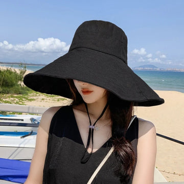 帽子女Japan and South Korea Big Brim Hat Women's Spring and Summer Foldable Travel Sun Hat Sun Hat Solid Color Casual Fisherman Hat