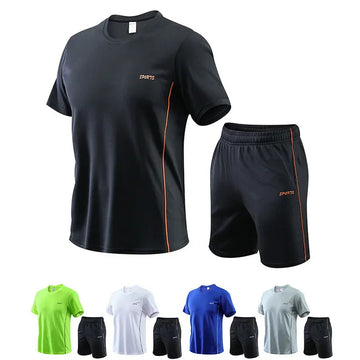 男士套装Men's Summer Fitness Sport Suit Quick-Drying Loose-Fit Casual Running T-Shirt Short Sleeves Athletic Wear