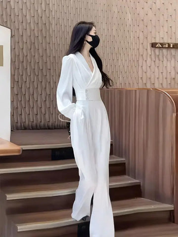 商务装女Ladies Trouser Formal Wide Leg Spring Autumn Business Women's Blouse and Pants Two Piece Set White Shirt Aesthetic Clothes Cheap