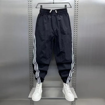 休闲裤男2024 New Autumn Striped Quick-Dry Men's Casual Pants Versatile Loose-Fit Cropped Trendy Sweatpants Interchangeable Pants