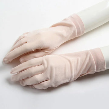 防晒手套女Sexy Summer Women UV Protection Sunscreen Short Sun Natural Silk Knit Mittens Thin Mulberry Silk Driving Lace Gloves A60