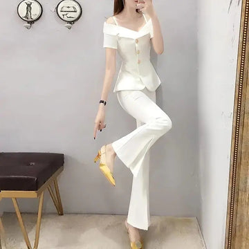商务装女Womens 2 Pant Sets Blazer and Outfit Wide Leg Trouser Suit White Two Piece Set Pants for Women Sexy Classy Co Ord Promotion Xxl