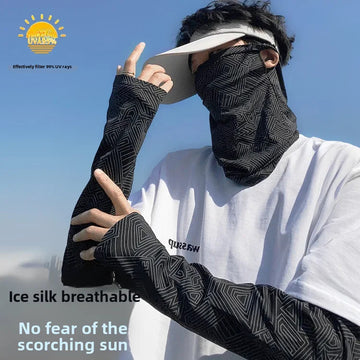 冰袖男2024 New Summer Men's Outdoor Sun-protective Sleeve Ice Silk Breathable Anti-uv Stripe Sun Protection Arm Cover