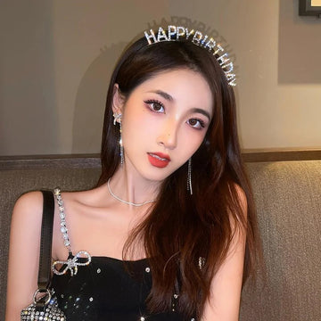 发饰Happy Birthday Headband Hair Hoop Woman Rhinestone Letter Hairbands Light Luxury Metal Headband Women Girl Kids Crowns Hair Hoop