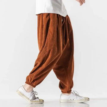休闲裤男Loose-fit Corduroy Casual Pants For Men Trendy Bloomers Style Fat Men's Ankle-tied Trousers