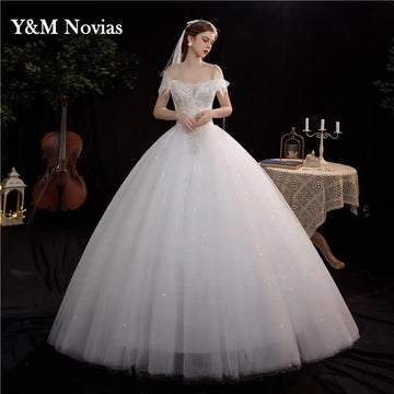 礼服女Plus size Korean Style V-Neck Lace Off Shouder Appliques Ball Gown Wedding Dress 2022 New Fashion Simple estidos de noivas