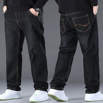 牛仔裤男2024 New Spring Plus Size Men's Jeans Loose Fit Mid Waist Stretch Long Pants Casual Style China Made