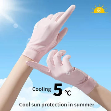 防晒手套女Ice Silk Gloves Women Cycling Flip Touch Screen Gloves Thin Anti-wear Sports Gloves Outdoor Driving Sun Protection Mittens