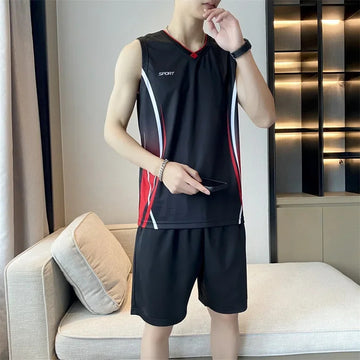 男士套装Men's Summer Basketball Jersey Ice Silk Quick Dry Running Training Sports Suit Sleeveless Basketball Uniform