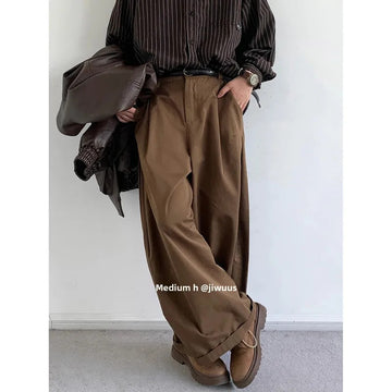 休闲裤男Spring Autumn Japanese Vintage Workwear Trousers Men Women's Versatile Basic Casual Loose-Fit Wide Leg Long Pants