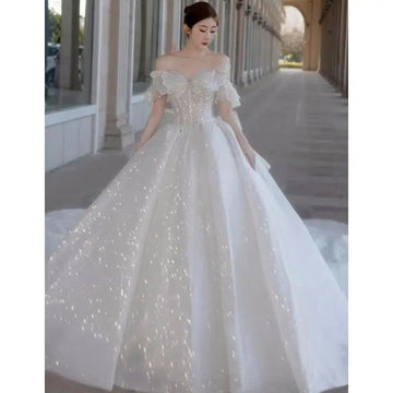 礼服女New Beading Shiny Vestido De Noiva Round Neck Ball Gown Princess Appliques For Luxury Wedding Dress Wedding Dress Customized