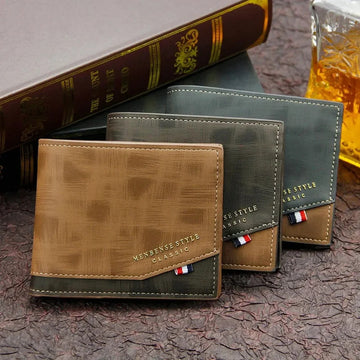 包包男Men's Short Wallets Frosted Large Capacity Leather Wallet Multi-Slot Coin Pocket Photo Holder Small Men's Purses cartera hombre