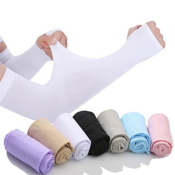冰袖男1 Pair Summer Long Ice Silk Arm Sleeves Sun UV Protection Hand Protector Cover Sunscreen Outdoor Elastic Half Finger Gloves Set