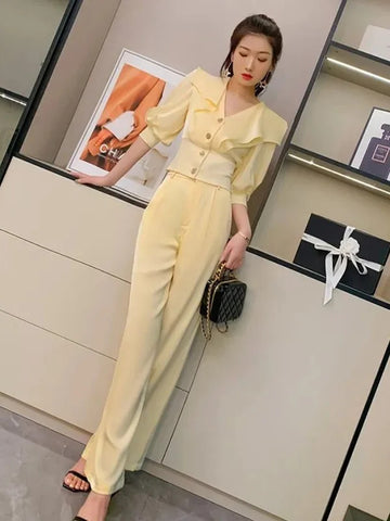 商务装女Wide Leg Trousers Woman Professional Shirt Office Spring Autumn Blouse and Pant Sets for Women 2 Pieces Wear To Work with Sleeve