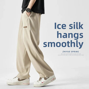 休闲裤男Men's Ice Silk Wide-Leg Casual Pants Summer Thin Style Dropshipping Fashion Straight-Leg Pants For Men