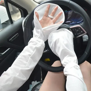 防晒冰袖女Large Size Ice Long Anti-sunburn Sleeve Gloves Summer Driving Summer Sun Protection Arm Sleeve Loose Breathable Guard UV Outdoor