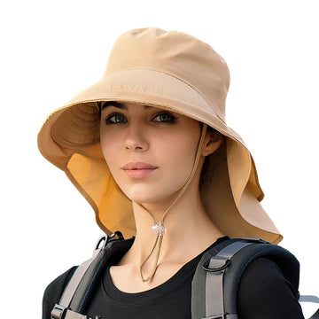 帽子女Women Summer Adjustable Bucket Hat with a Ponytail Hole Lady Sun Protection Hiking Cap Female Outdoor Wide Brim Headgear New in