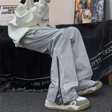 休闲裤男Autumn Men's Slim Fit Trendy Brand Casual Trousers Loose Fit American Style Streetwear High Waist Wide Leg Sweatpants