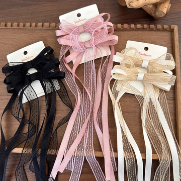 发饰Korean Lace Bow Hair Clip Fashion Long Ribbon Hairpins Barrettes Headband for Women Girls Sweet Hair Accessories Wedding Jewelry