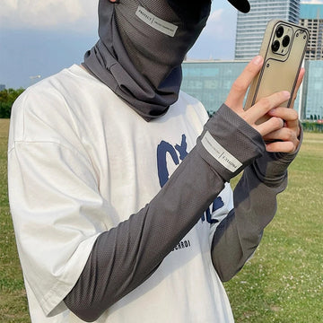 冰袖男2pc set Ice Silk UV Protection Arm Sleeve Sun Hat for Women Men Arm Warmers Driving Face Cover Solid Neck Wrap Ear Bandana Scarf