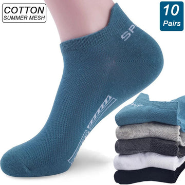 High Quality 10Pairs Men Socks Cotton Summer Sports Breathable Ankle Socks Mesh Casual Athletic Thin Cut Short Plus Size 38-46男士袜子