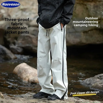 休闲裤男Trendy Camping Straight-Leg Zipper Pants Men Women's Spring Summer Mountain Outdoor Three-Proof Fleece Pants Casual Pants