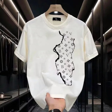 T恤男Fashionable Pure Cotton Letter Print Short Sleeve T-shirt For Men High End Round Neck Versatile Slimming Youth Body Shirt