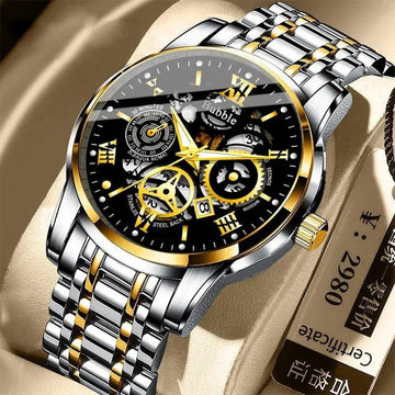 手表男手表男YIKAZE Watch For Men Trendy High end Light Luxury Versatile Quartz Watches Waterproof Roman Hollow Business Male's Clock Watch