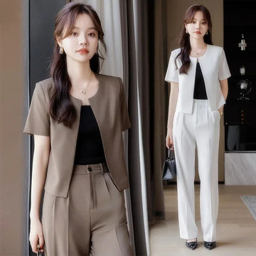 商务装女Elegant Short Sleeves Western-Style Suit Women's High-End Feel Casual Stylish Petite Cropped Suit New Spring Summer 2024