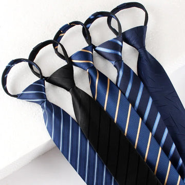 领带男1200 Thread Polyester Ties 8CM Versatile Stripe Lazy Zipper Tie for Women Man Business Formal Groom Groomsman Wedding Neckties