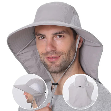 防晒帽男Wide Brim Sun Hat with Neck Flap for men women Adjustable Outdoor 50+UPF Protection Safari Cap Hiking Fishing Hat