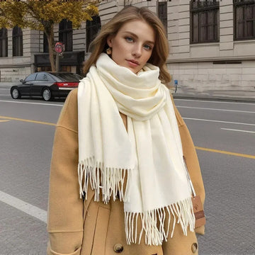 丝巾女2024 Solid Color Cashmere Scarf for Women Thick Warm Winter Pashmina Shawls Wraps Tassel Female Blanket Echarpe Bufanda Hijab