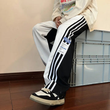 休闲裤男New Striped Straight-Leg Men's Pants Loose Fit Casual Long Pants Trendy Korean Style Versatile Wide Leg Pants For Men