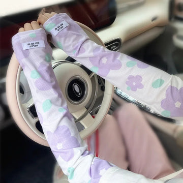 防晒冰袖女Women Sun Protection Breathable Sleeves Driving Long Fingerless Gloves Flower Bowknot Cool Muff Summer UV Protection Arm Sleeves