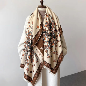 丝巾女New Floral Butterfly Print Cashmere Scarf Women Autumn Winter Warm Large Thick Wraps Shawls Lady Pashmina Bufanda Blanket Office