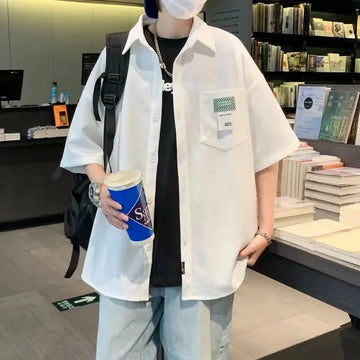 衬衫男Hong Kong Style Men's Casual Short Sleeve Shirt Loose Fit Summer New Arrival 2023 Fashionable Half Sleeve Top For Students