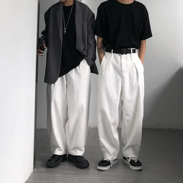 休闲裤男High-waisted Loose-fit Vintage Casual Denim Trousers Wide-leg Style For Men Women Japanese Hong Kong Style