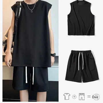 男士套装Men's Summer Casual Sports Tank Top 2-Piece Set Fashionable Basketball Uniform Vest Coords Cool Clothes Lightweight
