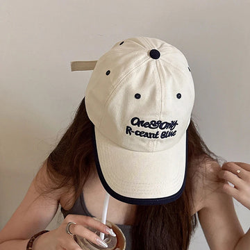 帽子女RICYGVM Letter Embroidered Baseball Cap Korean Women Color Block Duck Tongue Hat Fashion Sun Protection Visors Cotton Peaked Hat