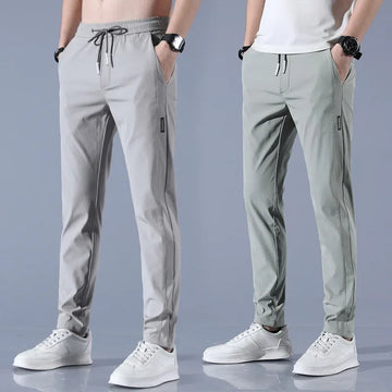 休闲裤男Men's Ice Silk Pants 2022 Summer New Black Label Thin Business Casual Pants Elastic Breathable Straight-Leg Sports Trousers
