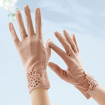 防晒手套女Sexy Summer Women UV Sunscreen Short Sun Female Breathable Gloves Fashion Ice Silk Lace Driving Of Thin Touch Screen Lady Gloves