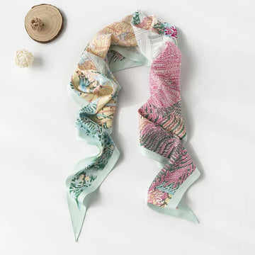 丝巾女Retro Satin Silk Hair Ribbon Scarf for Women Charming Flower Skinny Scrunchies Hairbands Neckerchief Wrist Wrap Neck Tie 2023