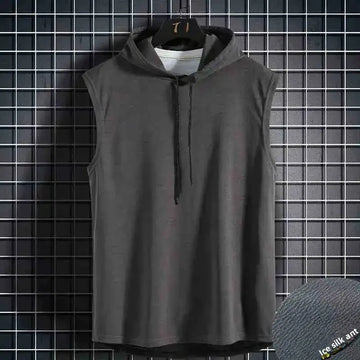 Casual Sleeveless Hoodie T-Shirt Men's Pure Color Belted Hip Hop Sportswear Vest New Arrival Comfortable Breathable Fashionable