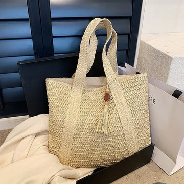 Elegant Ladies Straw Woven Handbag Women Holiday Beach Commute Casual Tote Top-Handle Bags Fashion Retro Shoulder Bags 2025