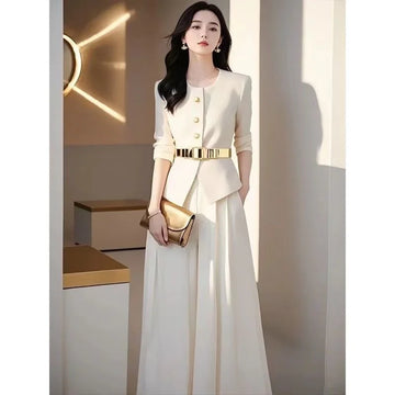 2PCS Autumn 2025 New Elegant Women's Suit French Fashion Single Breasted Short Jacket Top + Wide Leg Pants 2 Piece Set Office OL