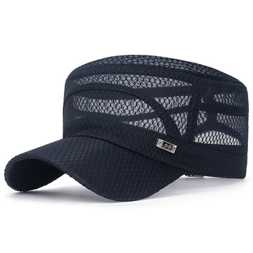 Men Snapback Caps Women Vintage Mesh Flat Top Army Sun Hat Summer Outdoor Cycling Visor Cap Casual Sport Solid Military Cap