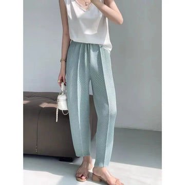 Casual Straight-Leg Harajuku Pants 24 Lines Fish Scale Pattern Fashionable and Comfortable Women's Pants