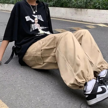休闲裤男Quick-Dry Cargo Pants For Men Four Seasons Thin Japanese Vintage Loose-Fit Versatile Wide-Leg Straight-Leg Casual Umbrella Pants