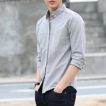 衬衫男Yadou Bird 2024 New Men's Oxford Cloth Shirt Simple Long Sleeve High Cotton Solid Color Casual Style Men's Blouse